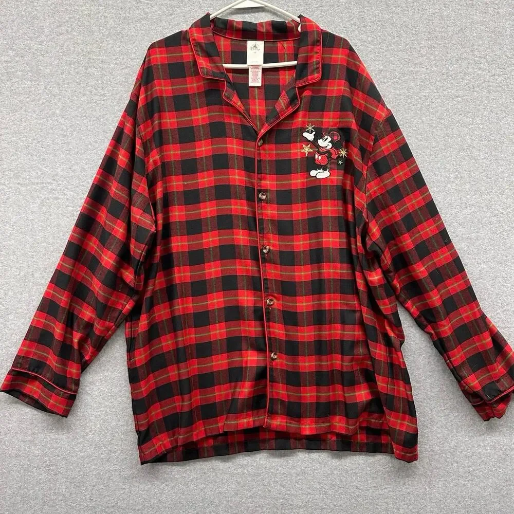 Disney Store Mickey Mouse Pajama top Womens Size 2XL Plaid Flannel Santa